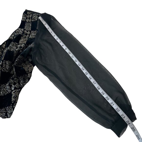 VINTAGE 90' R&K Evenings Black & Gold Sheer Sleeve Buttoned Blouse SZ X-Large - Picture 6 of 13